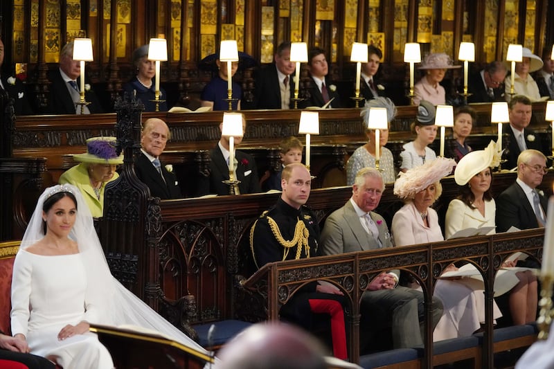 WINDSOR, UNITED KINGDOM - MAY 19: Queen Elizabeth II looks on during the wedding of Prince Harry to Meghan Markle on May 19, 2018 in Windsor, England. (Photo by Jonathan Brady - WPA Pool/Getty Images)