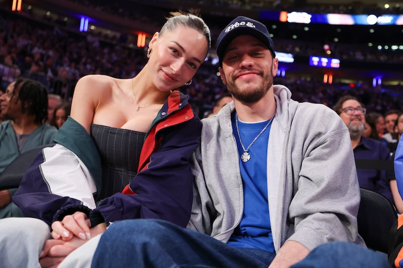NEW YORK, NEW YORK - MAY 16: Elsie Hewitt and Pete Davidson are seen as the Boston Celtics take on the New York Knicks in the first quarter of Game Six of the Eastern Conference Second Round NBA Playoffs at Madison Square Garden on May 16, 2025 in New York City. NOTE TO USER: User expressly acknowledges and agrees that, by downloading and or using this photograph, User is consenting to the terms and conditions of the Getty Images License Agreement.
