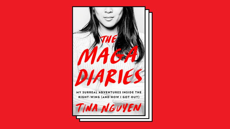 A photo including the key art to the book cover The MAGA Diaries