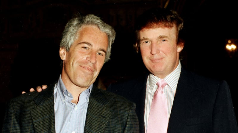 Jeffrey Epstein and Donald Trump at Mar-a-Lago in 1997.
