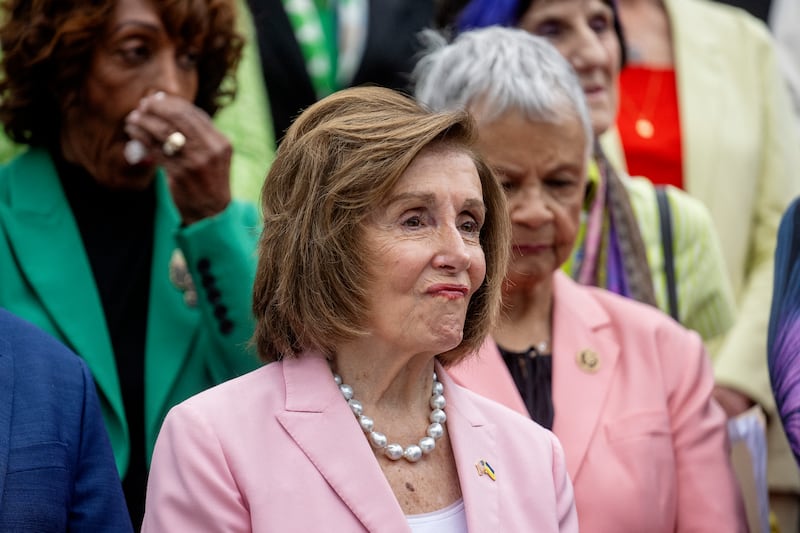 Congresswoman Nancy Pelosi, Democrat of California looks on during a press conference on the steps of the US Capitol after the Senate passed the "Big Beautiful Bill Act" earlier in the day in Washington, DC, on July 2, 2025.