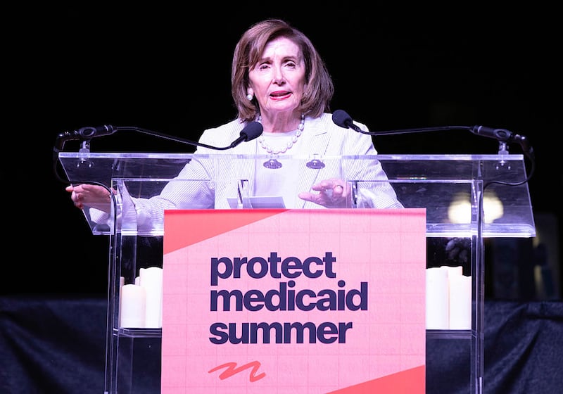 Speaker Emerita Nancy Pelosi speaks as Care Advocates light 8,000 Candles for 80 Million Americans who rely on Medicaid in 60-Hour Capitol Vigil on July 23, 2025 in Washington, DC.