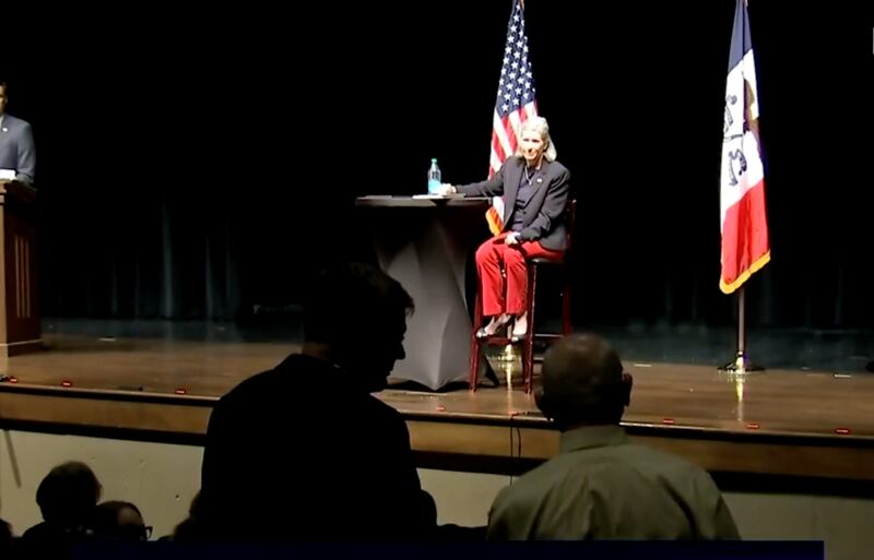 Sen. Joni Ernst was confronted at a fiery town hall in Butler County on Friday with a series of challenging questions over her support for President Trump's agenda and work in Washington.