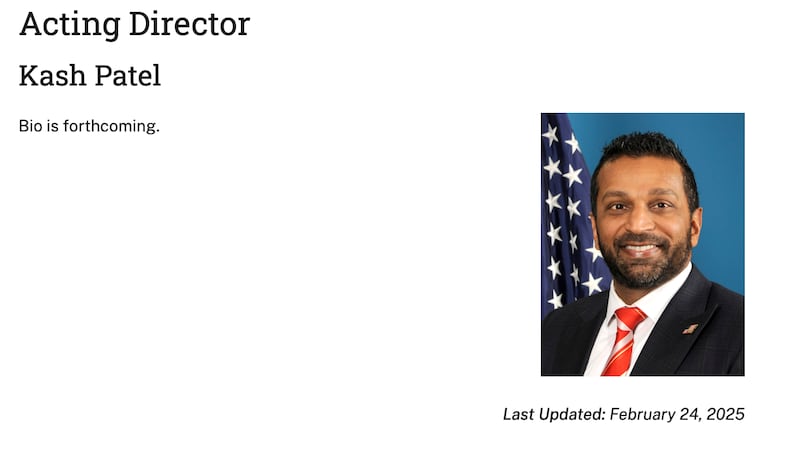Kash Patel never received a biography on the ATF’s website.