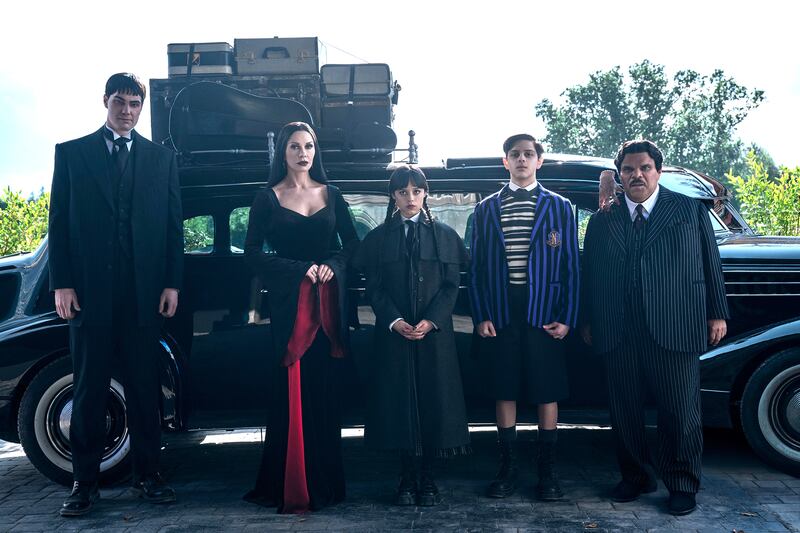 Joonas Suotamo, Catherine Zeta-Jones, Jenna Ortega, Isaac Ordonez, Thing, and Luis Guzmán.