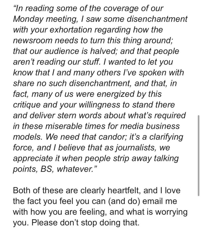 A copy of the memo sent to Washington Post staff.