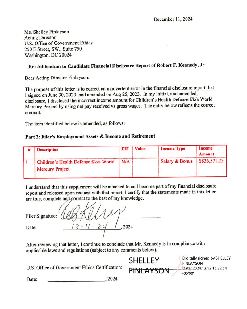 Robert F. Kennedy, Jr. financial disclosure report.