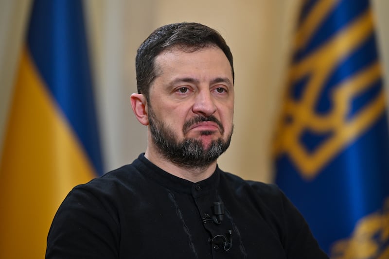 ANKARA, TURKIYE- FEBRUARY 19: Ukrainian President Volodymyr Zelenskyy gives an interview to Turkish media after his visit to Turkey on February 19, 2024 in Ankara, Türkiye. (Photo by Mert Gokhankoc/ dia images via Getty Images)