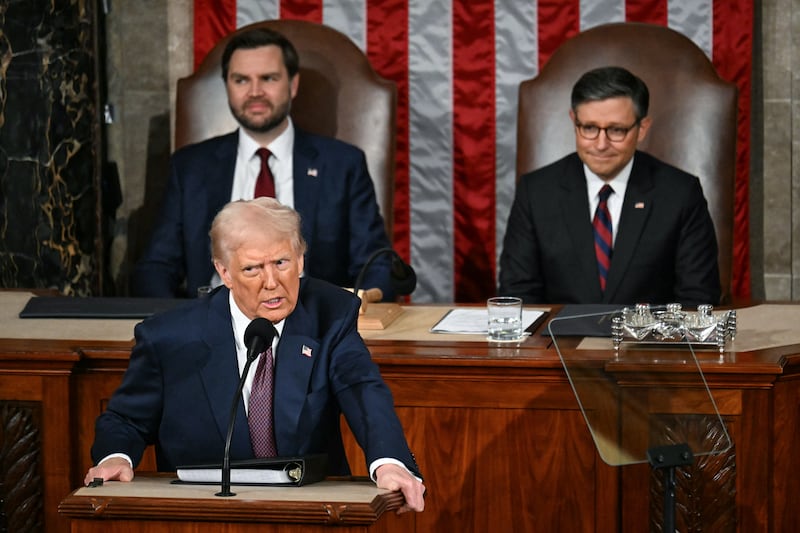 US President Donald Trump speaks during an address to a joint session of Congress in the House Chamber of the US Capitol in Washington, DC, on March 4, 2025.