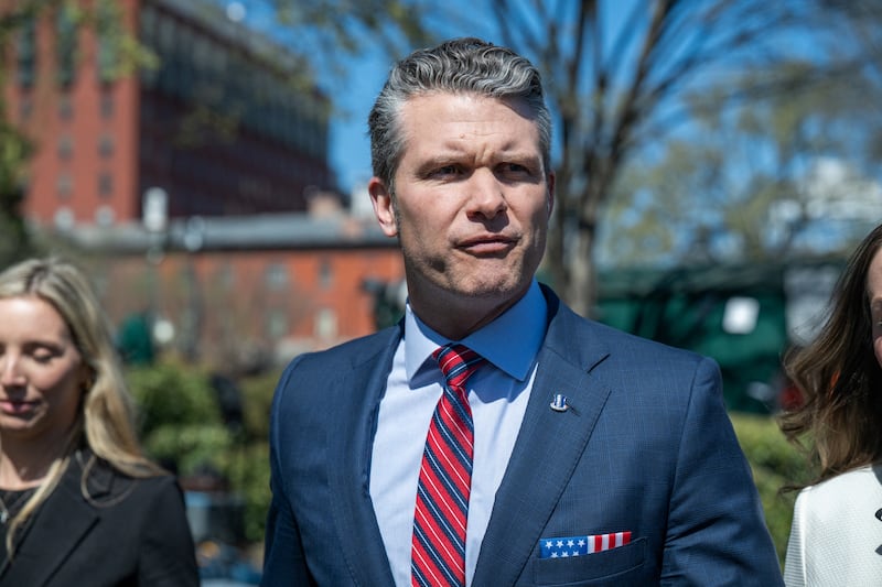 US Defense Secretary Pete Hegseth speaks to reporters after being interviewed in front of the White House in Washington, DC, on March 21, 2025.