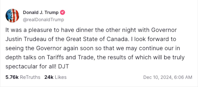 Screenshot/Donald Trump/Truth Social