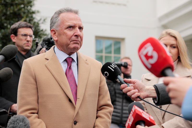 Steve Witkoff, special envoy to the Middle East, speaks alongside White House Press Secretary Karoline Leavitt to the press outside of the White House on March 06, 2025 in Washington, DC.
