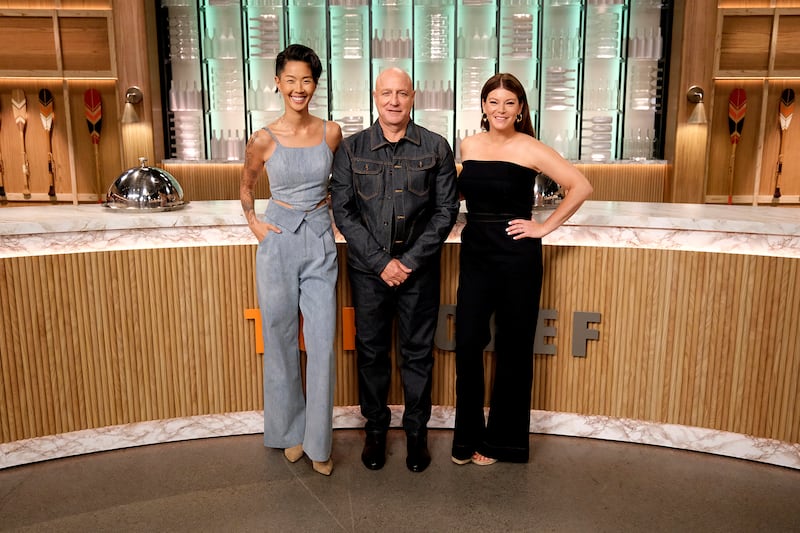 Top Chef Season 22 judges Kristen Kish, Tom Colicchio, and Gail Simmons.