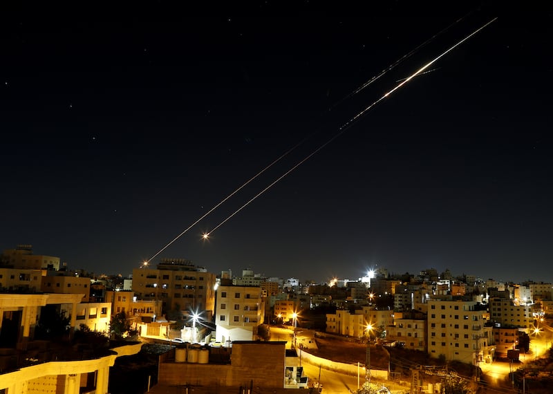 HEBRON, WEST BANK - JUNE 21: Missiles fired from Iran in retaliation for Israeli attacks are seen in the sky over the Hebron, West Bank on June 21, 2025. (Photo by Wisam Hashlamoun/Anadolu via Getty Images)