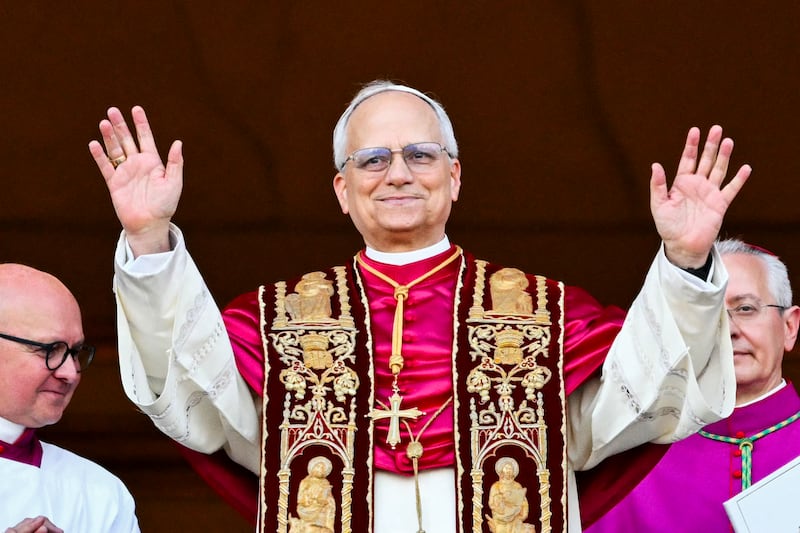 Newly elected Pope Leo XIV, Robert Prevost arrives on the main central loggia balcony of the St Peter's Basilica