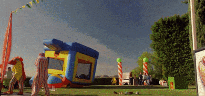 Gif of bouncy castle blowing away on '9-1-1'