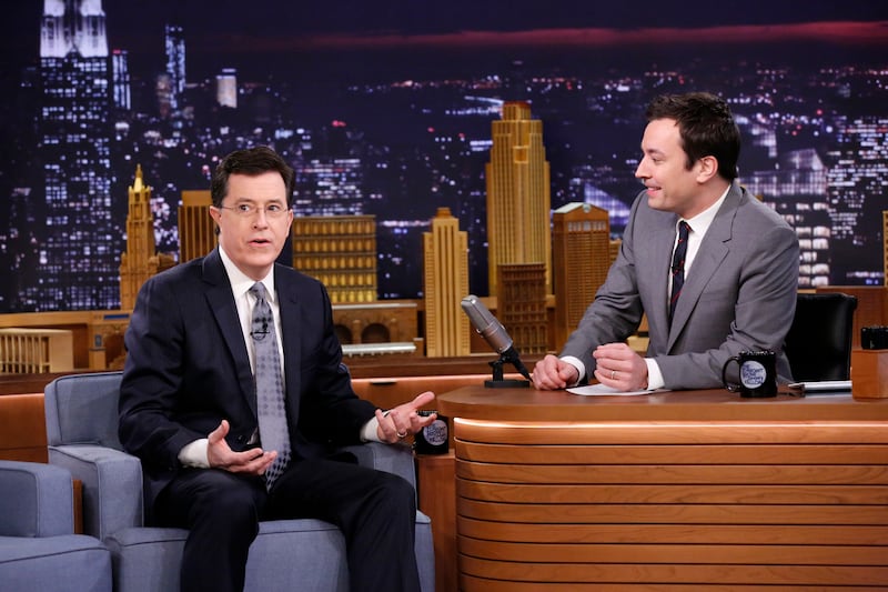 Stephen Colbert and Jimmy Fallon have been friends for years. Colbert's last appearance on "The Tonight Show" was in 2014.