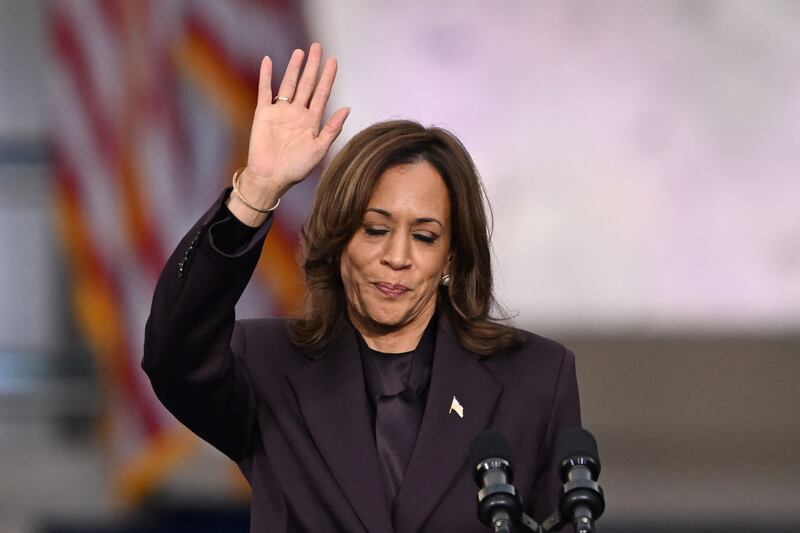 US Vice President Democratic presidential candidate Kamala Harris waves at supporters at the end of her concession speech at Howard University in Washington, DC, on November 6, 2024.