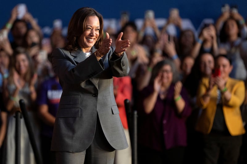 U.S. Vice President Kamala Harris greets her audience before discussing reproductive rights on the second anniversary of Roe v. Wade being overturned, in Phoenix, Arizona, U.S. June 24, 2024.