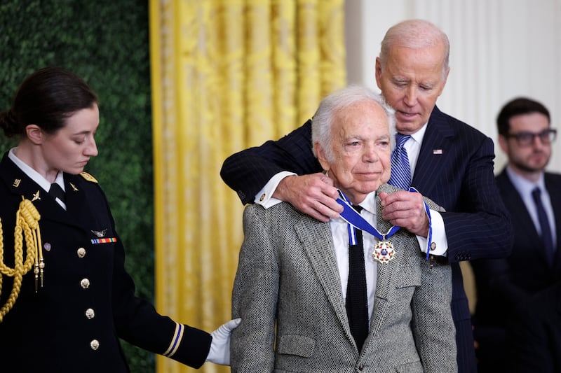 WASHINGTON, DC - JANUARY 4: Fashion designer Ralph Lauren is awarded the Presidential Medal of Freedom by U.S. President Joe Biden in the East Room of the White House on January 4, 2025 in Washington, DC. President Biden is awarding 19 recipients with the nation's highest civilian honor. (Photo by Tom Brenner/Getty Images)