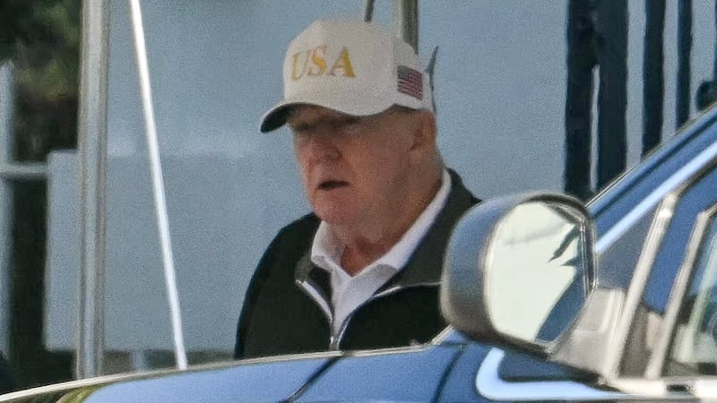 US President Donald Trump exits the White House and walks to his motorcade, en route to the Trump National Golf Club on September 1, 2025, in Washington, DC.