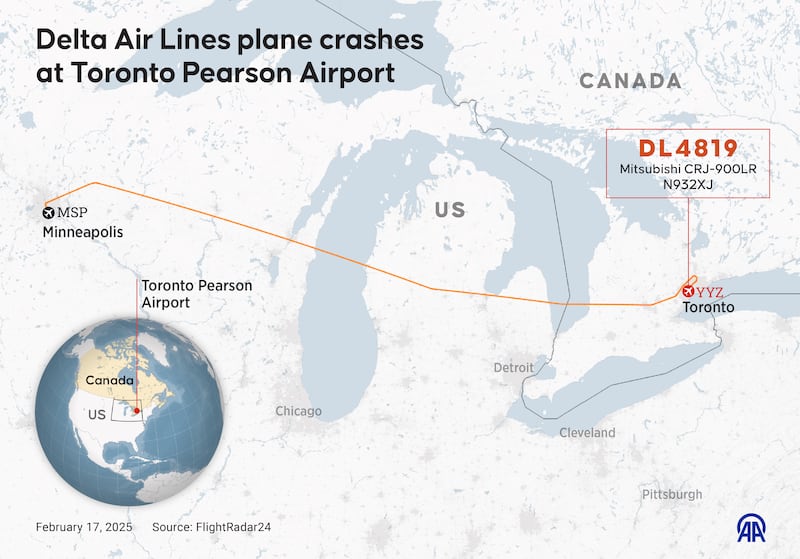 Delta Air Lines plane crashes at Toronto Pearson Airport