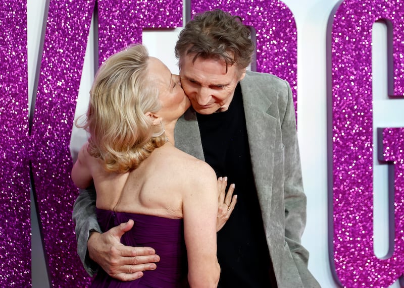 Pamela Anderson and Liam Neeson attend "The Naked Gun" UK Premiere