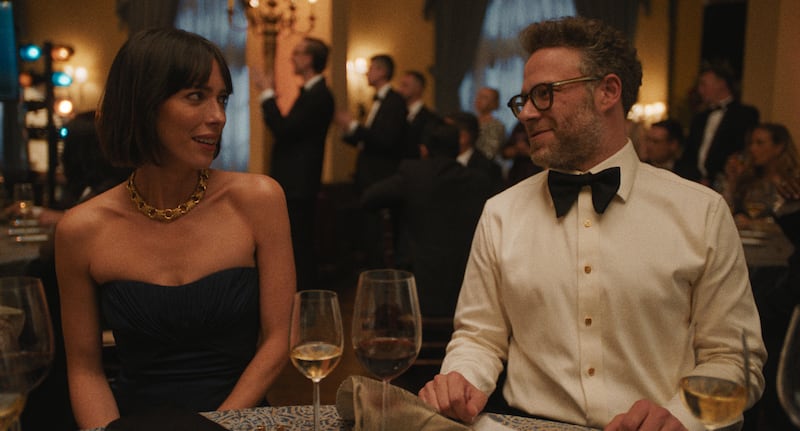 Rebecca Hall and Seth Rogen in "The Studio."