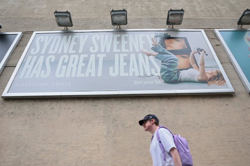 A billboard of actress Sydney Sweeney is seen outside of an American Eagle store in New York City.