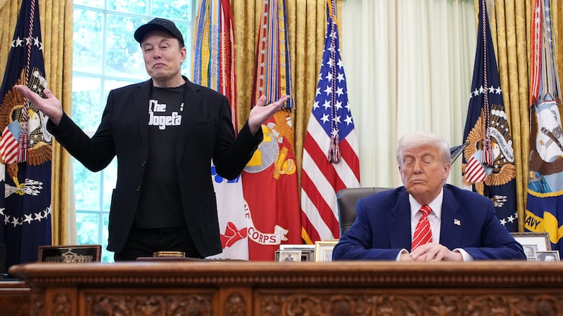 Elon Musk speaks alongsideDonald Trump to reporters in the Oval Office of the White House on May 30, 2025
