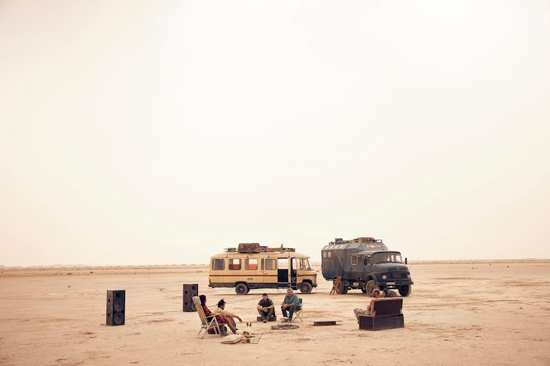 Sergi López, Joshua Liam Herderson, Stefania Gadda, Richard 'Bigui' Bellamy, Jade Oukid, and Tonin Janvier in Sirât.