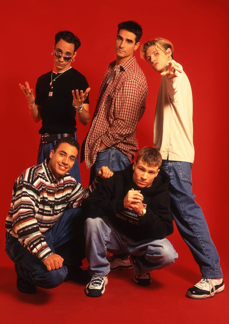 Portrait of members of the American Pop group Backstreet Boys, late 1990s. The members are Nick Carter, Howie Dorough, AJ McLean, Brian Littrell, and Kevin Richardson.