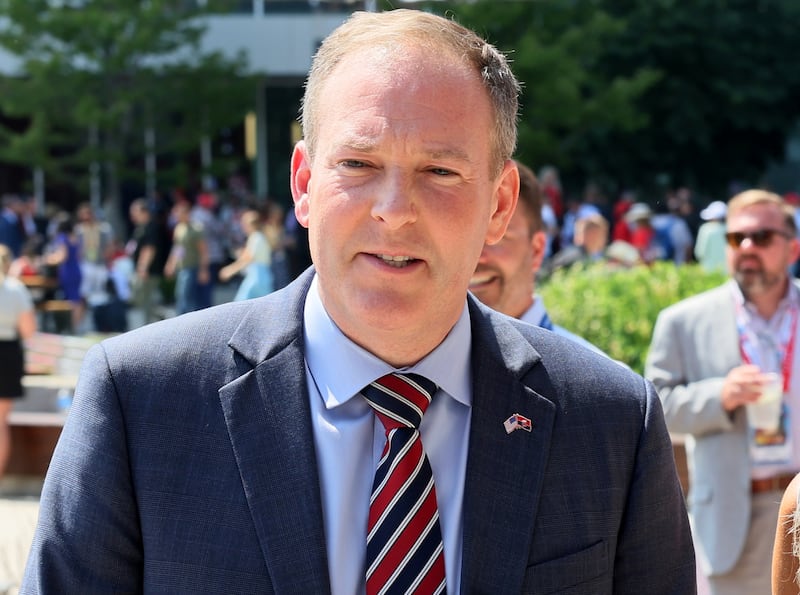 Lee Zeldin speaks outside of the 2024 Republican National Convention at the Fiserv Forum, in Milwaukee, Wisconsin