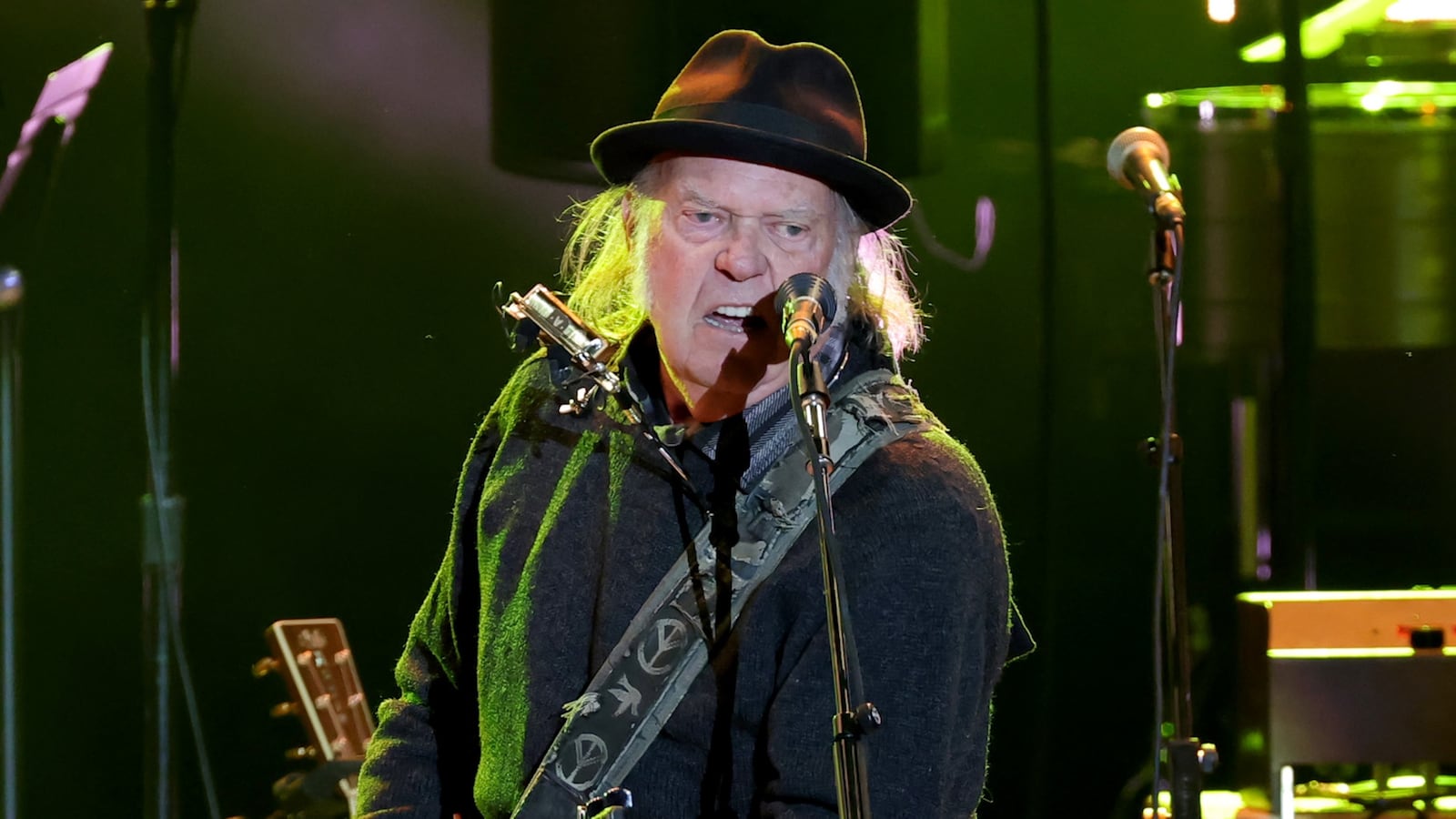 LOS ANGELES, CALIFORNIA - APRIL 26: Neil Young performs onstage at Light Up the Blues 7 Concert Celebrating Autism Speaks' 20th Anniversary at The Greek Theatre on April 26, 2025 in Los Angeles, California. (Photo by Kevin Winter/Getty Images)