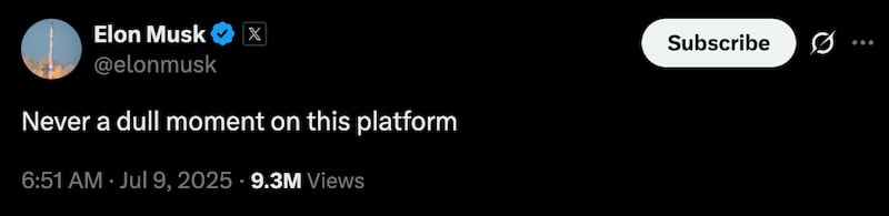 One of Musk's unserious responses to the serious matter.