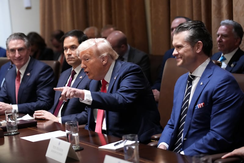 WASHINGTON, DC - FEBRUARY 26: U.S. President Donald Trump delivers remarks during a Cabinet meeting at the White House on February 26, 2025 in Washington, DC.