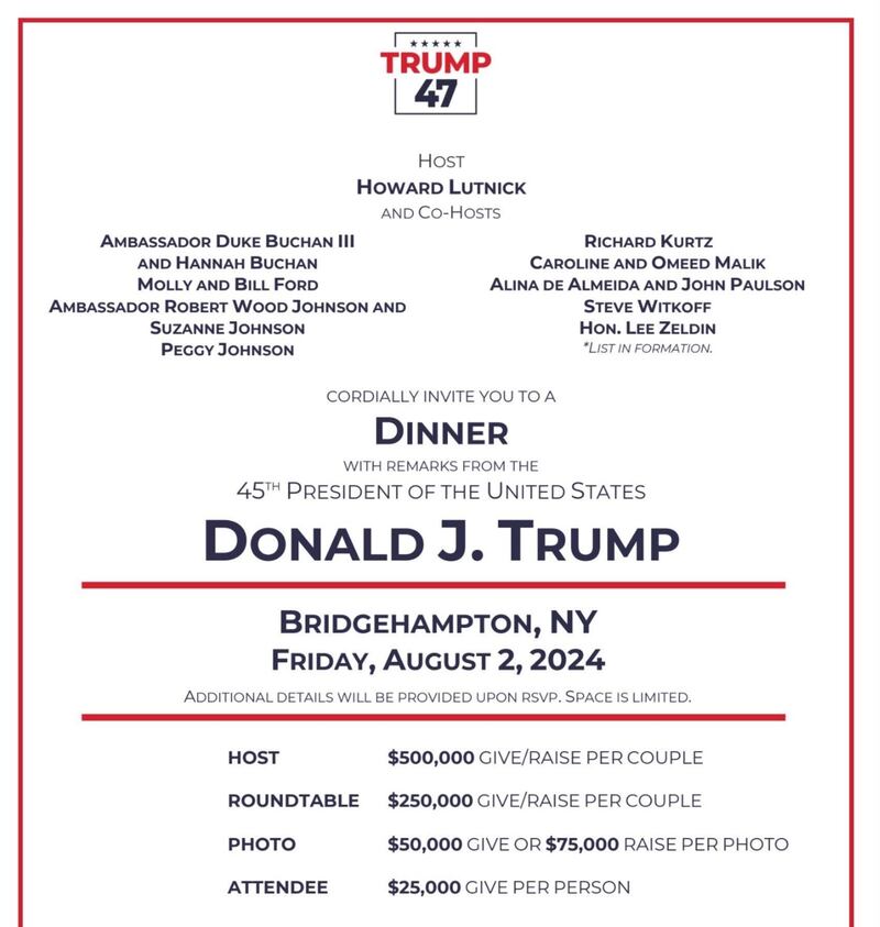 A flyer for a Donald Trump fundraiser