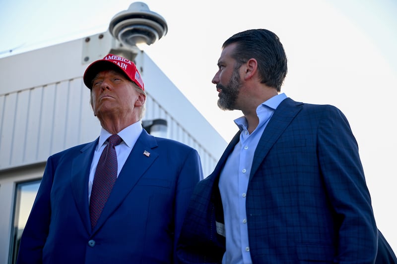 U.S. President-elect Donald Trump and his son Donald Trump Jr. attend the launch of the sixth test flight of the SpaceX Starship rocket on November 19, 2024 in Brownsville, Texas.