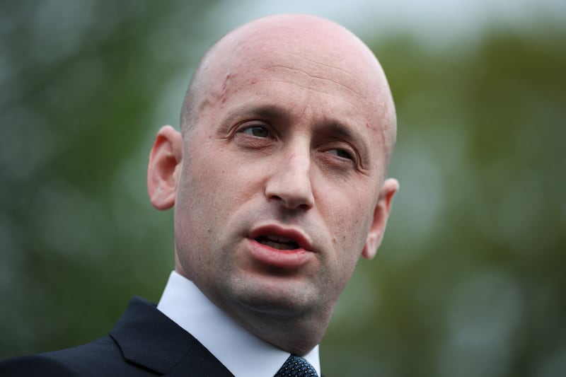 White House Deputy Chief of Staff Stephen Miller spoke with reporters outside the West Wing of the White House on April 14. He is now Trump's top pick as National Security Adviser.
