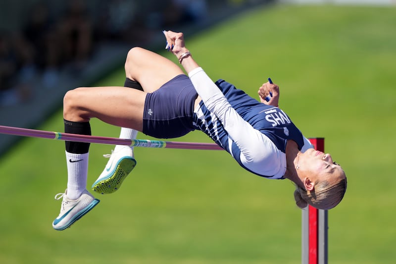 Transgender athlete AB Hernandez competes in the high jump.