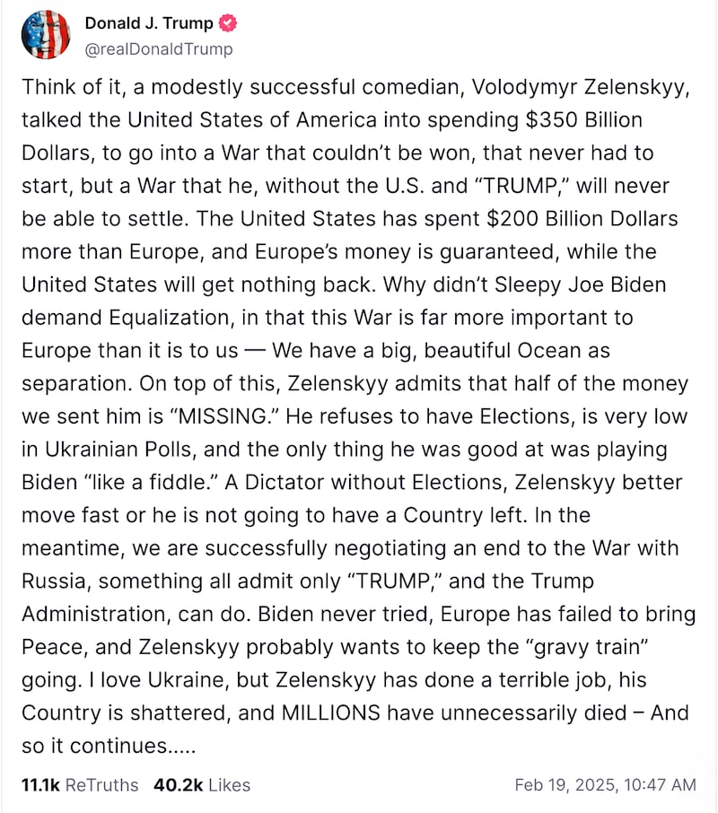 Donald Trump’s post to Truth Social