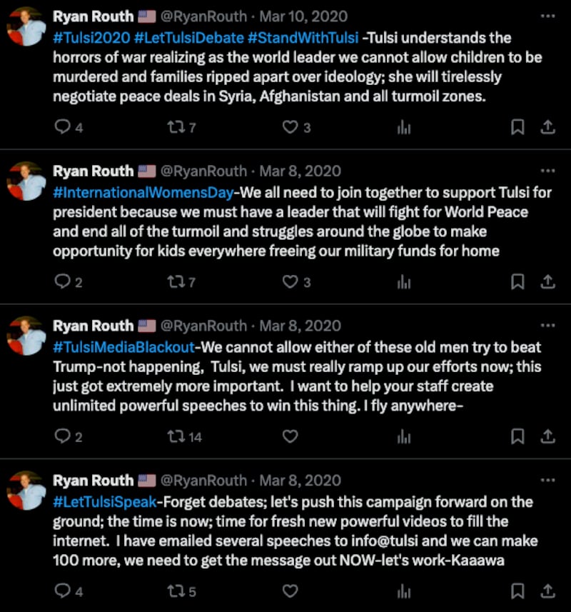 Routh had previously thrown his backing behind then-Democratic Congresswoman Tulsi Gabbert.