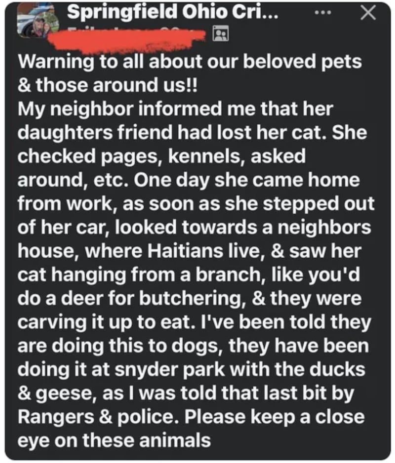 The Facebook post quoted in the story