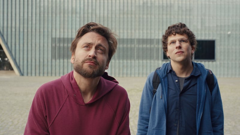 Kieran Culkin and Jesse Eisenberg in a scene from A Real Pain which was featured at the 2024 Sundance Film Festival.