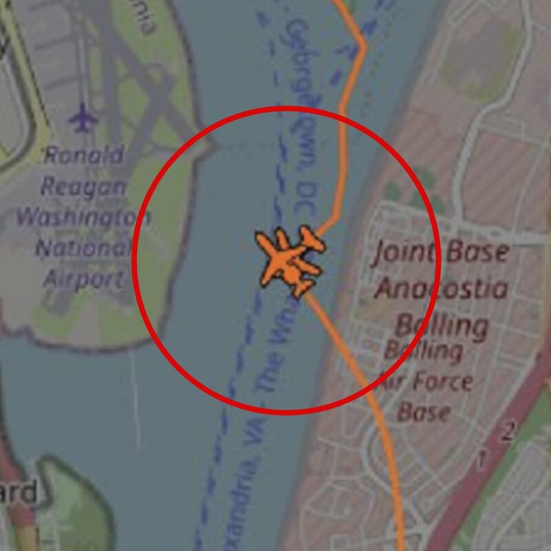 Tracker Image of the mid air collision that occurred near Reagan National Airport