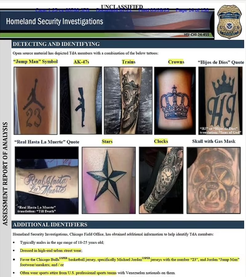 The U.S. government ahs flagged a number of tattoos as potential TdA links.