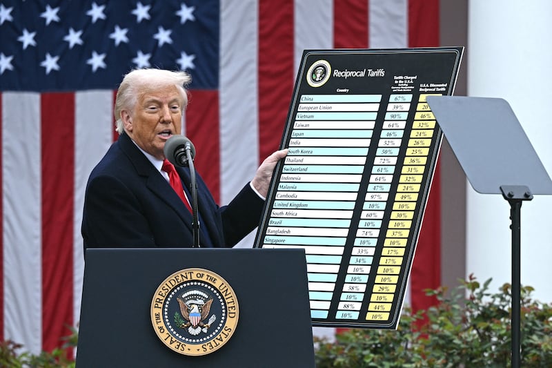 Donald Trump announces tariffs in the Rose Garden at the White House.