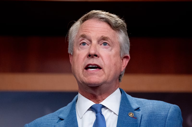 WASHINGTON, DC - SEPTEMBER 17: Sen. Roger Marshall (R-KS) speaks during a news conference to call for more Secret Service resources for Republican Presidential Candidate, former President Donald Trump, on Capitol Hill on September 17, 2024 in Washington, DC. Some Senate Republicans are speaking out following a second assassination attempt against Trump, this time at his golf course in West Palm Beach, FL. (Photo by Andrew Harnik/Getty Images)