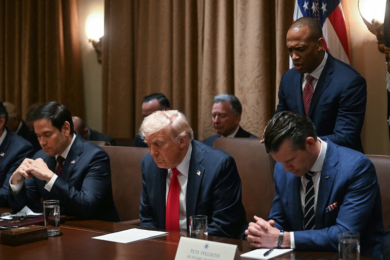 Marco Rubio, Donald Trump, and Pete Hegseth.