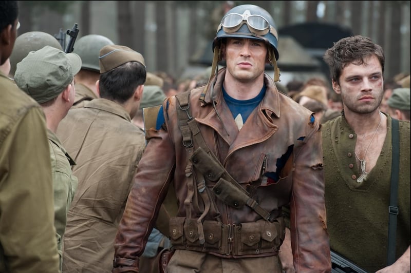 Chris Evans as Steve Rogers and Sebastian Stan as Bucky.